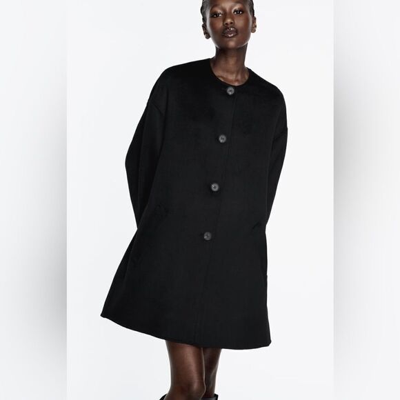 ZARA WOOL BLEND ROUND COLLAR COAT - Picture 2 of 9
